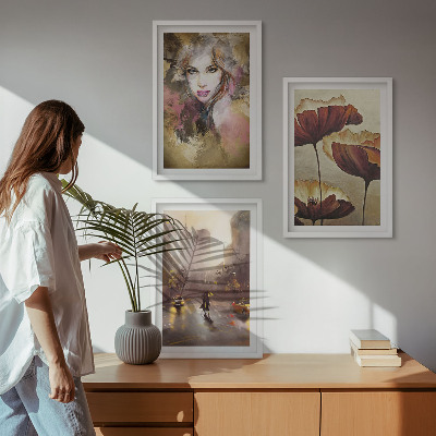Zidna galerija Apstraktni portret žene s cvijećem i kišom