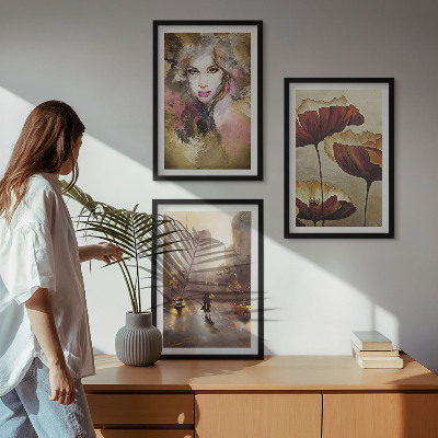 Zidna galerija Apstraktni portret žene s cvijećem i kišom