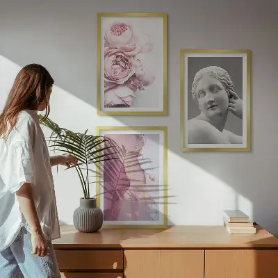 Apstraktna skulptura žene od božura set od 3 slike u okviru