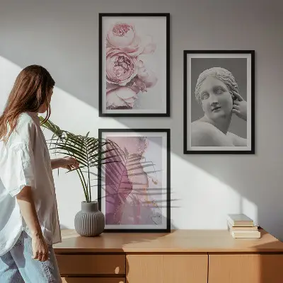 Apstraktna skulptura žene od božura set od 3 slike u okviru