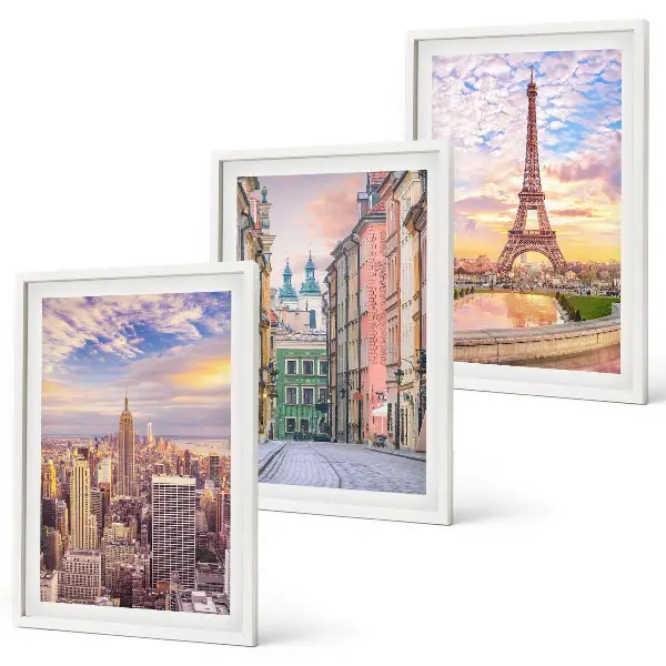 Slika triptih Gradovi New York Pariz Sumrak u okviru