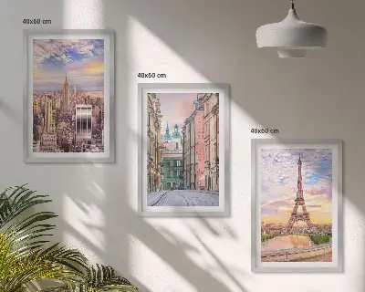 Slika triptih Gradovi New York Pariz Sumrak u okviru