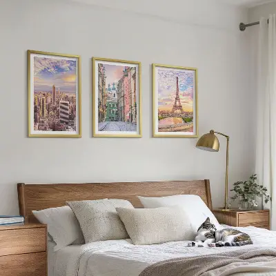 Slika triptih Gradovi New York Pariz Sumrak u okviru