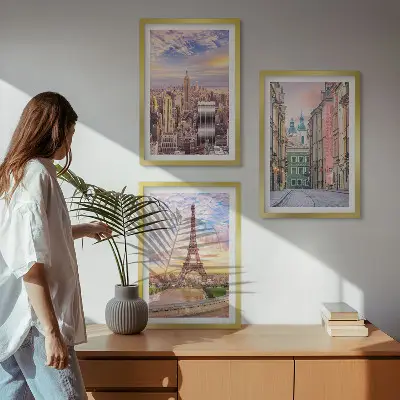 Slika triptih Gradovi New York Pariz Sumrak u okviru