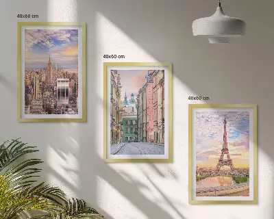 Slika triptih Gradovi New York Pariz Sumrak u okviru