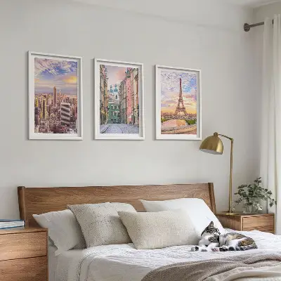 Slika triptih Gradovi New York Pariz Sumrak u okviru
