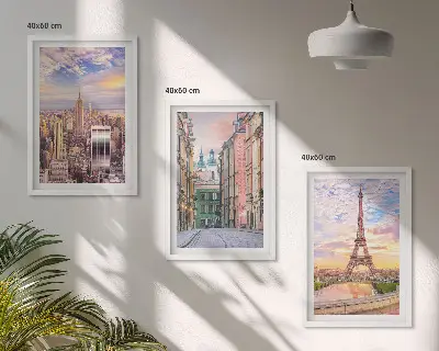 Slika triptih Gradovi New York Pariz Sumrak u okviru