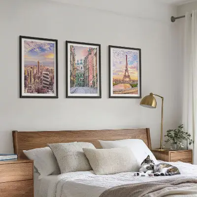 Slika triptih Gradovi New York Pariz Sumrak u okviru