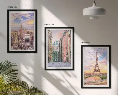 Slika triptih Gradovi New York Pariz Sumrak u okviru