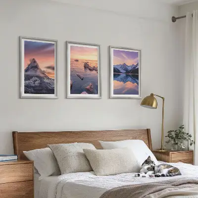Zidna galerija planinski krajolik s jezerom i zalaskom sunca