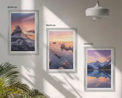 Zidna galerija planinski krajolik s jezerom i zalaskom sunca