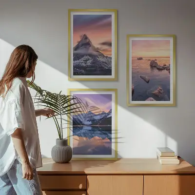 Zidna galerija planinski krajolik s jezerom i zalaskom sunca