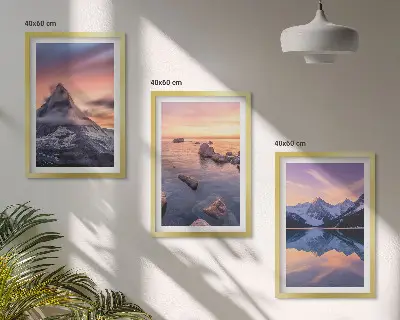 Zidna galerija planinski krajolik s jezerom i zalaskom sunca