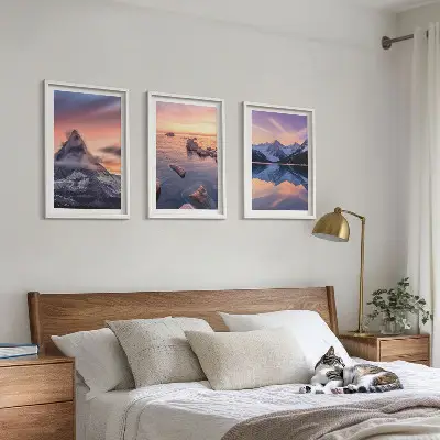 Zidna galerija planinski krajolik s jezerom i zalaskom sunca