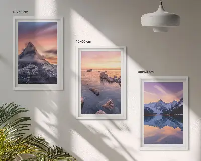 Zidna galerija planinski krajolik s jezerom i zalaskom sunca