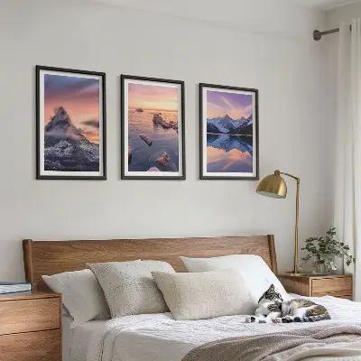 Zidna galerija planinski krajolik s jezerom i zalaskom sunca
