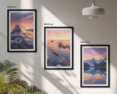 Zidna galerija planinski krajolik s jezerom i zalaskom sunca