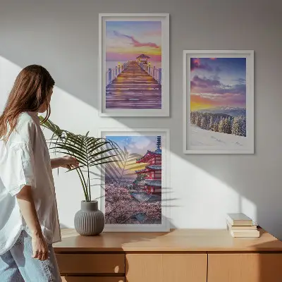 Romantični pejzaži neba set 3 slike u okviru