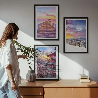 Romantični pejzaži neba set 3 slike u okviru