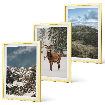 Set 3 slike u okviru Planinski snježni jelenski šumski krajolik