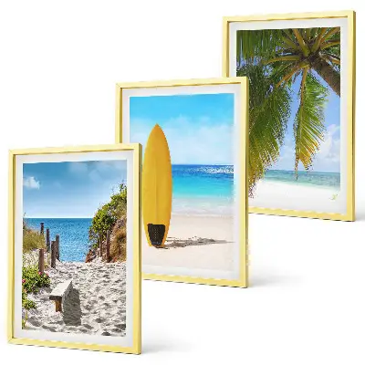 Set od 3 slike u okviru s motivom plaže, valova i palmi