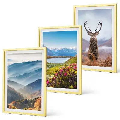 Set 3 slike u okviru priroda s jelenom uz planinsko jezero