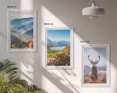 Set 3 slike u okviru priroda s jelenom uz planinsko jezero