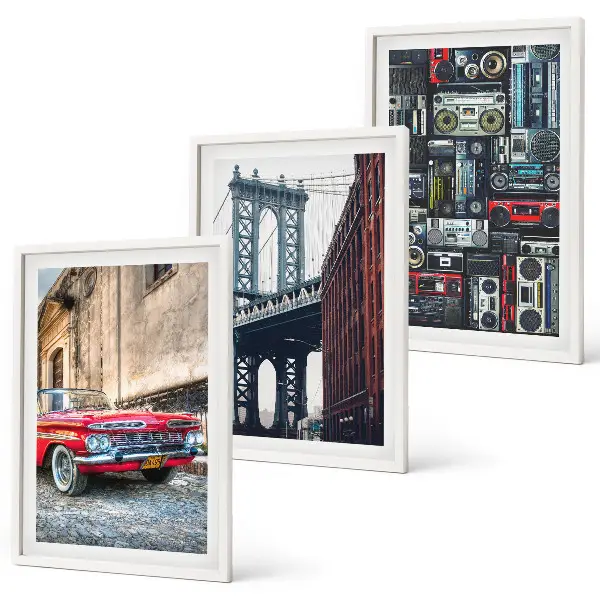 Set od 3 slike u okviru motivi starog automobilskog mosta u Brooklynu i retro audija