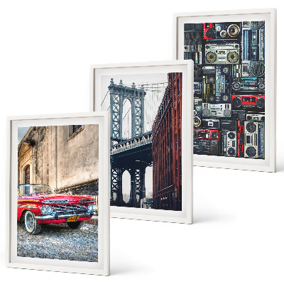 Set 3 slike u okviru Stari automobilski most u Brooklynu, retro audio