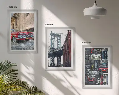 Set od 3 slike u okviru motivi starog automobilskog mosta u Brooklynu i retro audija