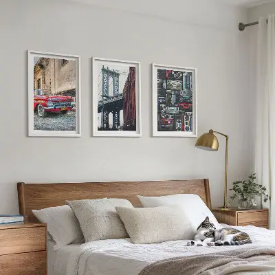Set od 3 slike u okviru motivi starog automobilskog mosta u Brooklynu i retro audija