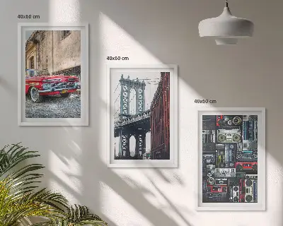 Set od 3 slike u okviru motivi starog automobilskog mosta u Brooklynu i retro audija