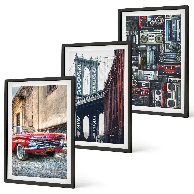 Set od 3 slike u okviru motivi starog automobilskog mosta u Brooklynu i retro audija