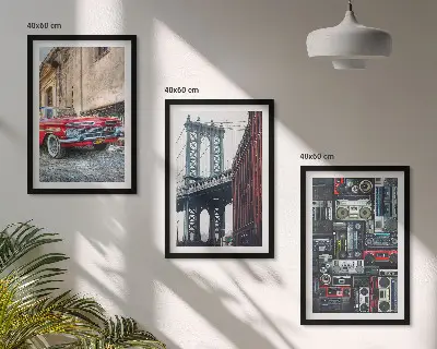 Set od 3 slike u okviru motivi starog automobilskog mosta u Brooklynu i retro audija