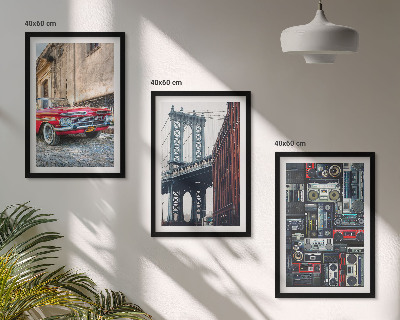 Set 3 slike u okviru Stari automobilski most u Brooklynu, retro audio