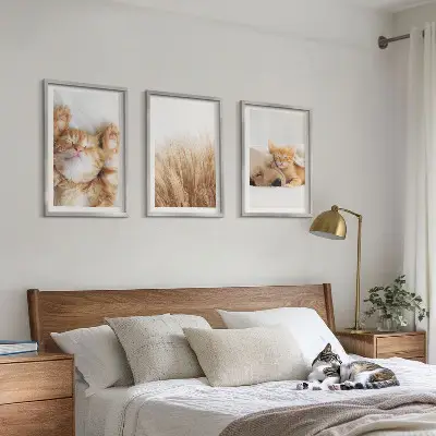 Triptih u okviru slatke životinje s motivima mačaka, pasa i boho uzorcima