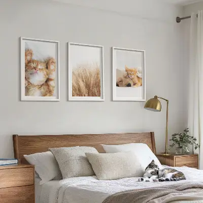 Triptih u okviru slatke životinje s motivima mačaka, pasa i boho uzorcima