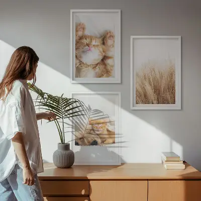 Triptih u okviru slatke životinje s motivima mačaka, pasa i boho uzorcima