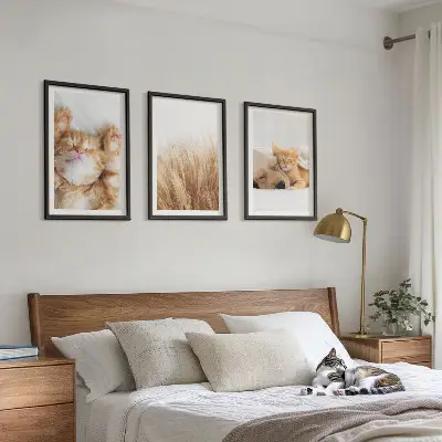 Triptih u okviru slatke životinje s motivima mačaka, pasa i boho uzorcima
