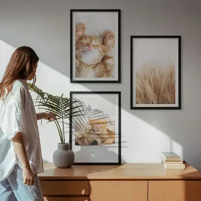 Triptih u okviru slatke životinje s motivima mačaka, pasa i boho uzorcima