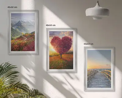 Triptih Krajolici planine drveni ukras u obliku srca