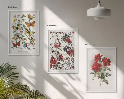 Set od 3 slike u okviru s motivom leptira, cvijeća i crvenih ruža