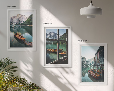 Zidna galerija Kuća s čamcima na planinskom jezeru