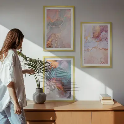 Apstraktni pastelni uzorci set od 3 slike u okviru