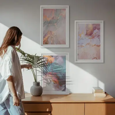 Apstraktni pastelni uzorci set od 3 slike u okviru