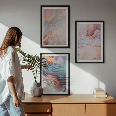 Apstraktni pastelni uzorci set od 3 slike u okviru
