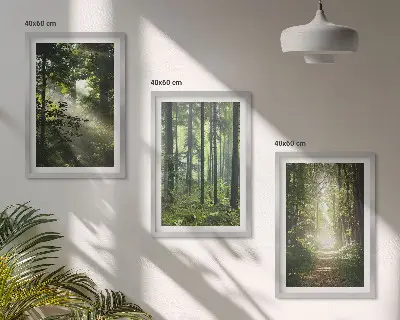 Zelene šume sa zrakama svjetlosti triptih u okviru
