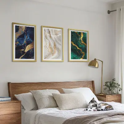 Apstraktni plavo-zeleni uzorci set od 3 slike u okviru