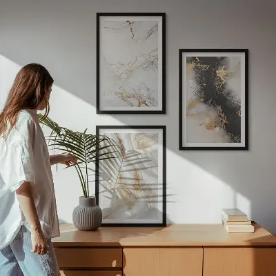 Apstraktni bijelo-crni uzorci triptih u okviru