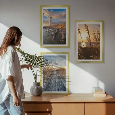 Set 3 slike Travnati mol svjetionika u okviru
